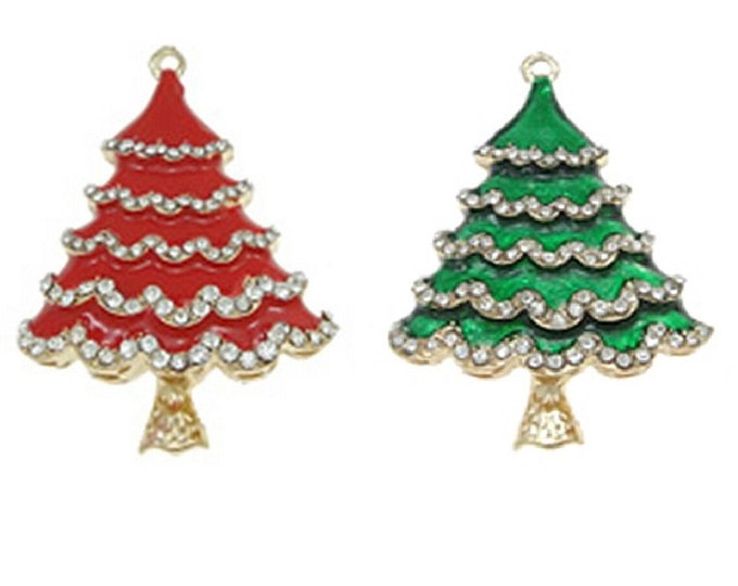1PC enamel with rhinestones hollow Christmas tree pendant- Please pick a color