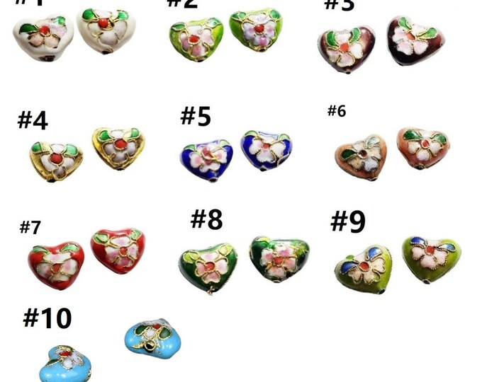 2pc 16x14mm heart shape handmade flower Cloisonne Beads-pls pick your color