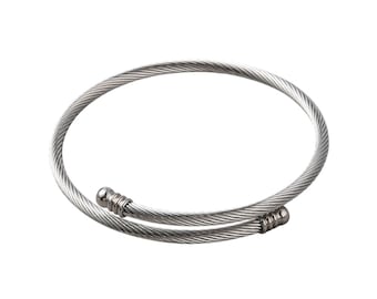 2pc Stainless Steel Round Rope Chain Cuff Bangles for Women, Stainless Steel Color