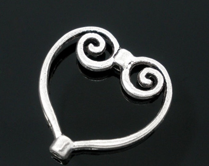 12pc Antique Silver Heart Pattern Bead Frames-7726