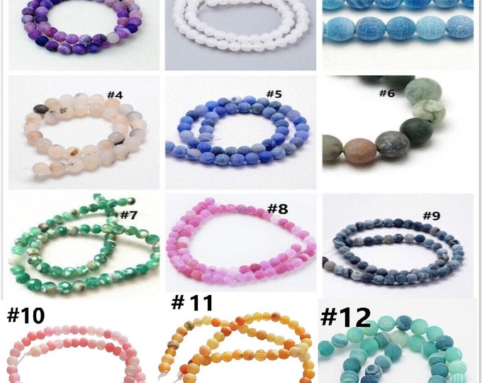 Stunning 15-Inch Strand of Frosted Agate Beads (6mm, 63 Beads) - Choose Your Preferred Pattern for Unique and Elegant Designs!