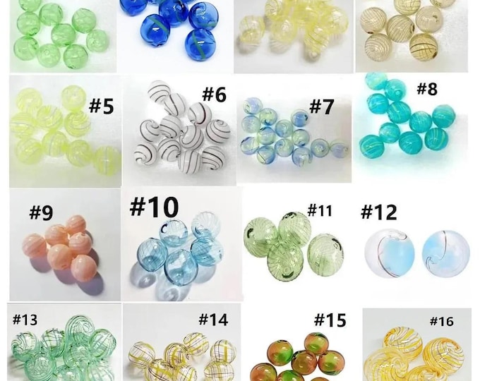 4pc 10-11mm Round Hollow Hand-Blown Glass Beads - Choose Your Colorful Creation!