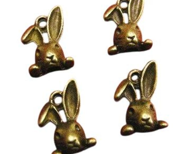 Set of 4 Bronze Bunny Head Charms for Easter Jewelry Making - Cute Rabbit Pendants for DIY Crafts