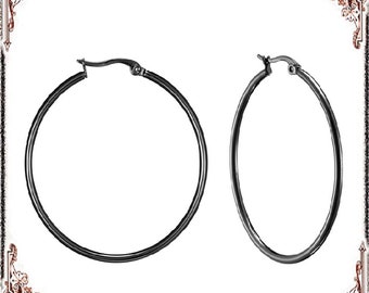 2 Pairs Gunmetal Stainless Steel Hoop Earrings – Hypoallergenic, Size Options – Sleek Matte Finish Hoops
