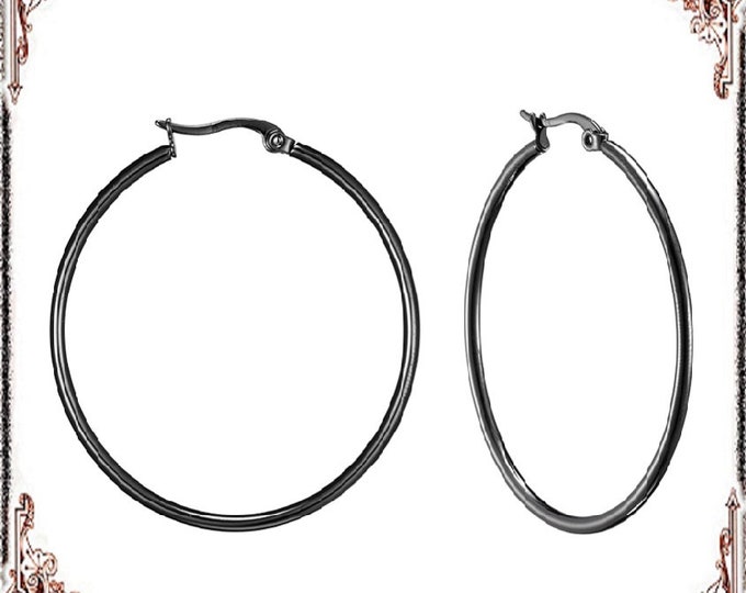 2 pairs stainless steel earring hoops in gunmetal finish-pls pick a size