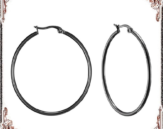 2 Pairs Gunmetal Stainless Steel Hoop Earrings – Hypoallergenic, Size Options – Sleek Matte Finish Hoops