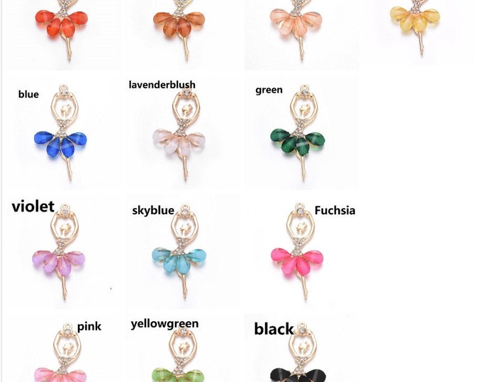 2pc  60x31mm Rhinestones Resin Zinc Alloy Ballet Girl Pendant-pls pick a color