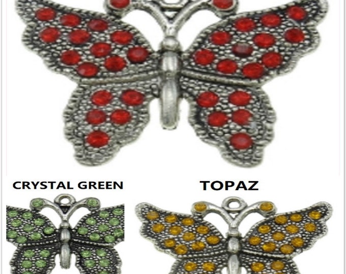 2pc zinc alloy 33X27mm butterfly shape with rhinestone pendant-pls pick  a color
