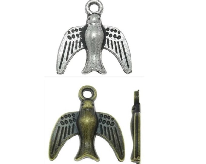 20pc antique finish 16x14.5mm metal alloy bird pendant-pls pick a color