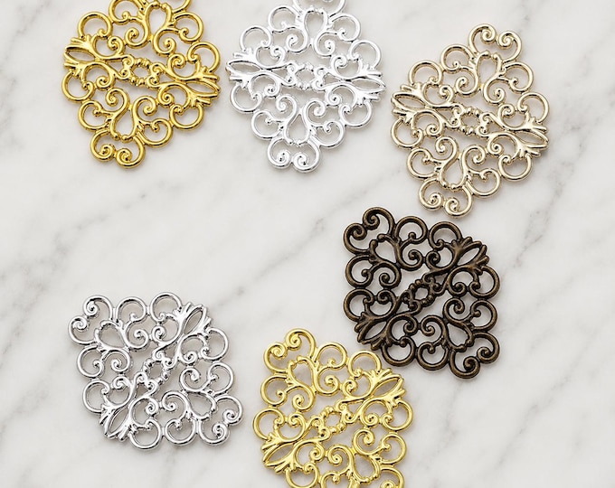 10pc 36x30mm  Metal Brass Filigree Findings  wraps-pls pick a color