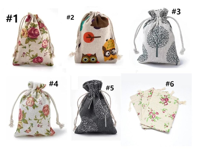 6pc 13.5x9.5cm  Polyester Cotton Packing Pouches Drawstring Bags-pls pick a pattern