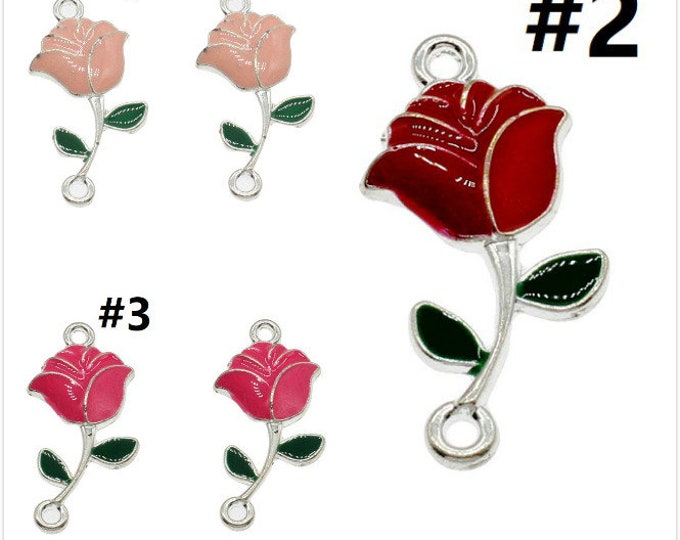 6pc  27x13mm metal with enamel rose connectors-pls pick a color