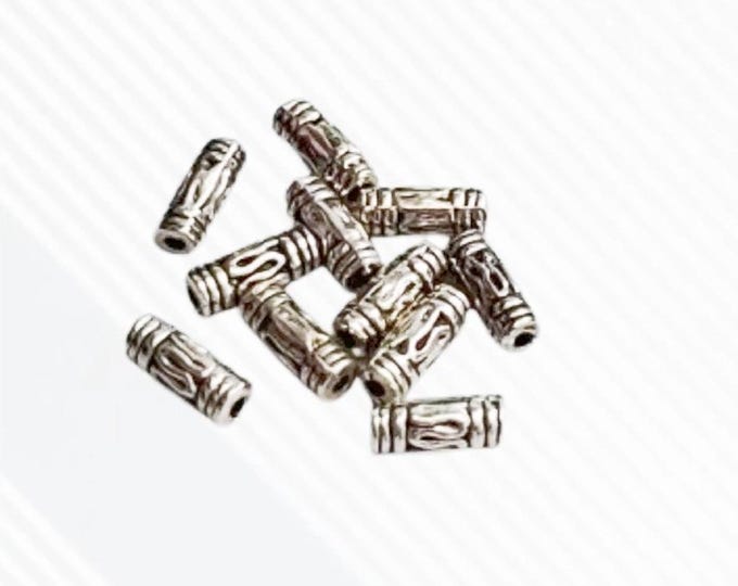 25pc antique silver finish metal 8mm tube style beads .8x3mm