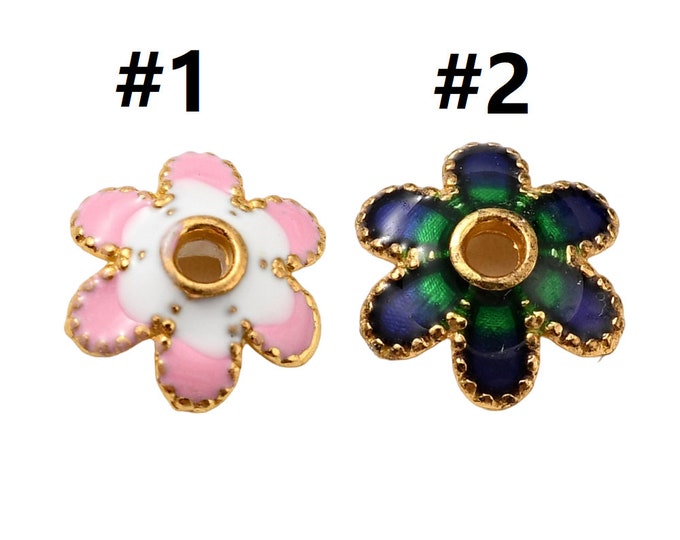 4pc 8mm gold tone with enamel bead caps -pls pick a color