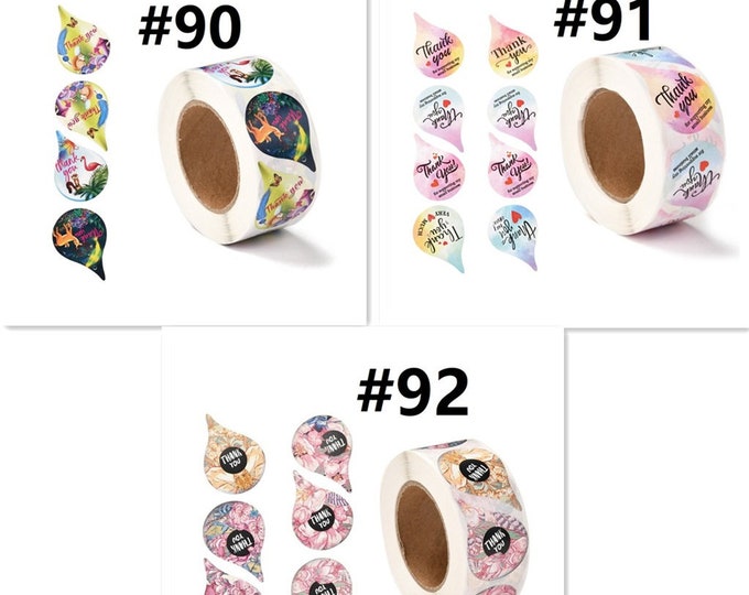1 roll of 500pcs" Thank you"  teardrop shape stickers, Small business stickers -pls pick a pattern