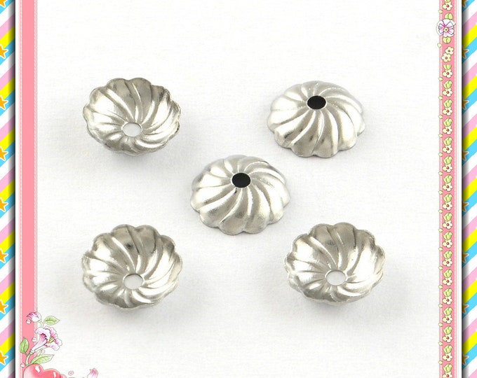 30pc 8mm stainless steel flower shape  bead caps-FL7