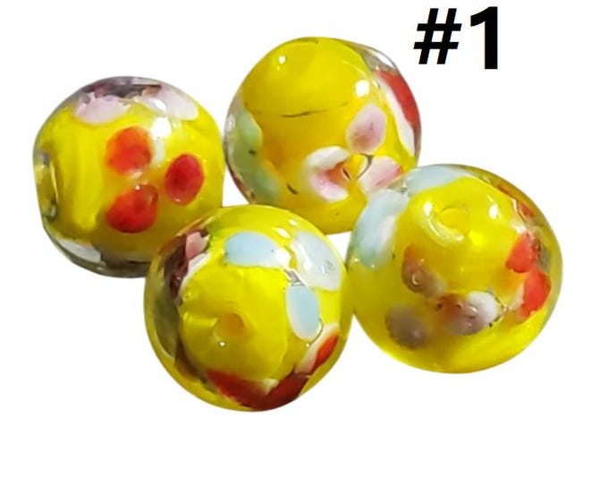 4pc 12mm handmade round lampwork glass beads with inner flowers-Pls pick a color