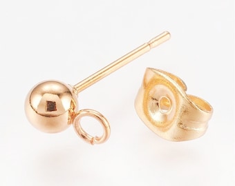 May include: A gold-toned stud earring component featuring a smooth, spherical ball attached to a straight post and a small circular jump ring for hanging charms. The set includes a matching gold-toned butterfly-style earring back closure.