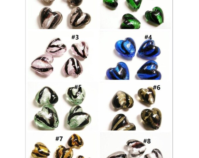 6pc heart shape glass lampwork beads-pls pick a color