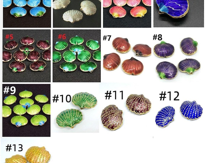 2pc 21x18mm  handmade shell shape Cloisonne Beads-pls pick your color