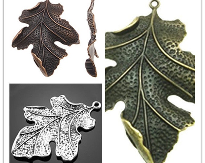 2pc large 67x51mm antique   finish metal leaf pendants-pls pick a color