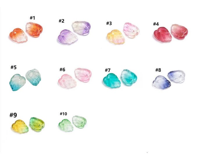 10pc 13.5x10.5mm Two Tone Transparent Glass Charms-pls pick a color