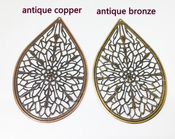 4pc antique finish 81x53mm drop shape filigree iron pendants- pls pick a color