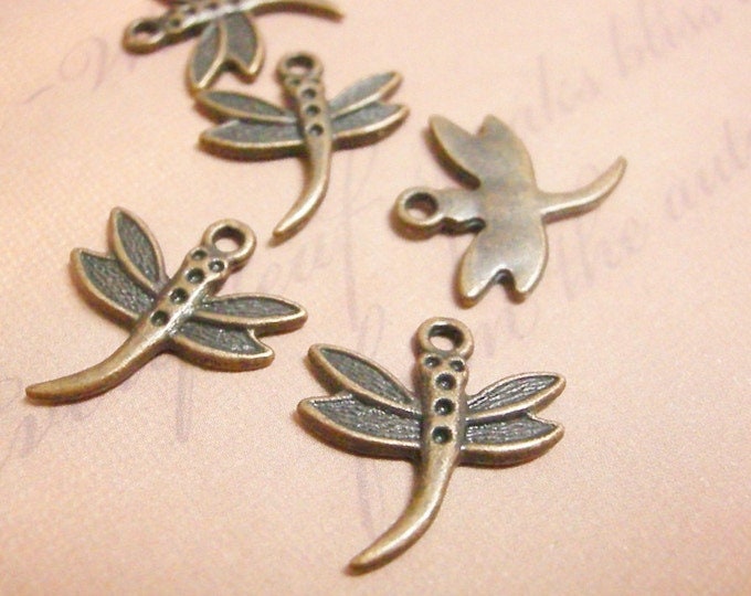 20pc 20x17mm antique copper finish dragonfly metal pendants-5178E