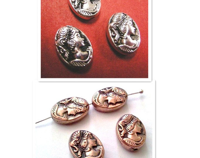 6pc antique finish metal Victorian lady head bead-pls pick a color