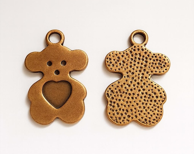 6pc 28x19mm antique copper finish metal alloy bear pendant-6711