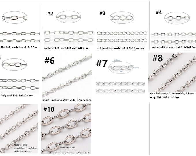 Wholesale 10 meters  stainless steel  link chain on paper card-pls pick a style