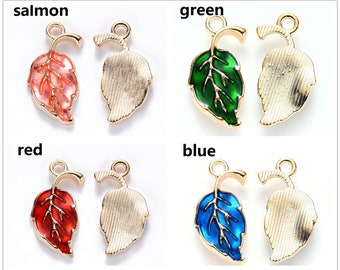 6pc zinc alloy 20x10mm leaf shape  with enamel pendant-pls pick your color