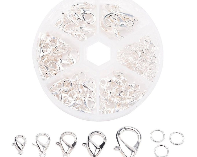 1 box of Silver finish Mix Lobster Claw Clasps and Jump Rings Set