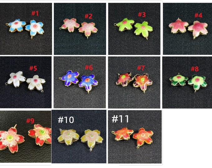 2pc 22mm Cloisonne Flower Pendants 4M525-pls pick a color