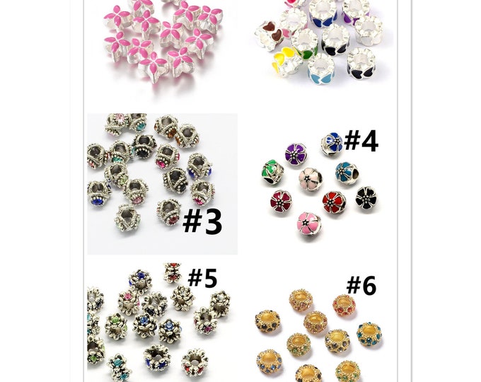 5pc Mix color Large Hole Style European Beads with enamel or rhinestones-pls pick a style