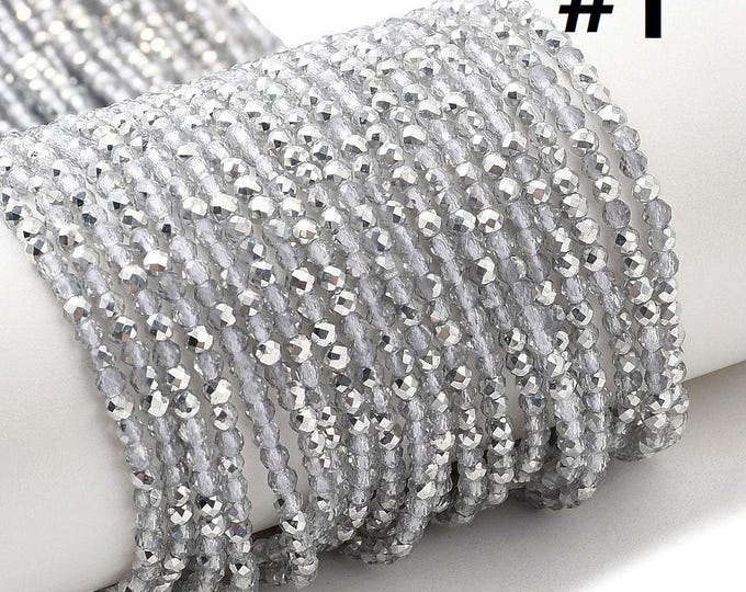 10 strands 2mm Transparent Electroplate Glass Beads Faceted Round-pls pick a color