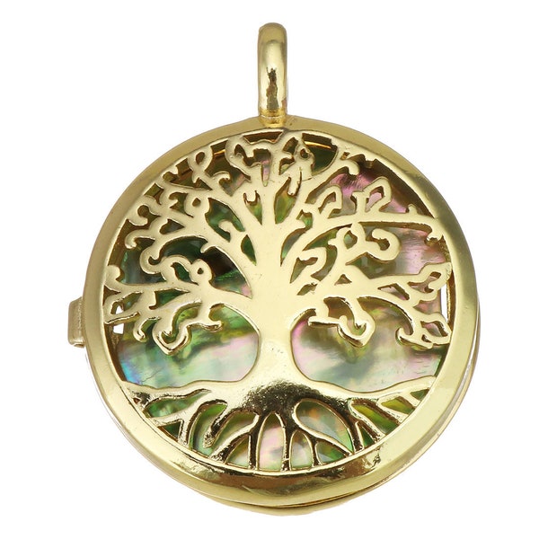 1pc Tree Of Life Locket Pendant shell with Brass -gold finish-FL52