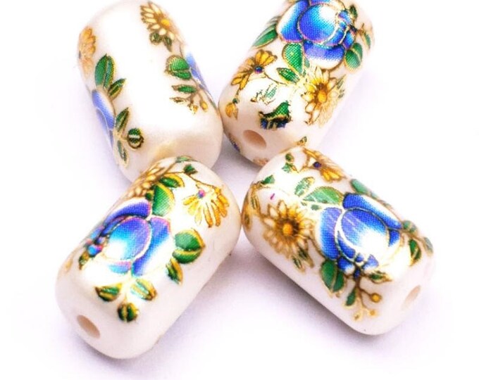 2pc 16x10mm resin made printed flower column beads-R407