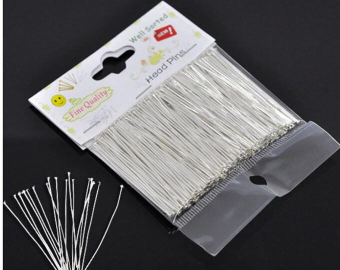 1 Packet(300PCs) Well Sorted Silver Plated Head Pins 5cm(2")-B60