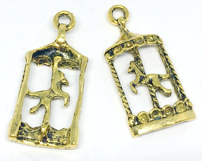 5pc 32x14mm antique gold finish metal Carousel pendants-BB174