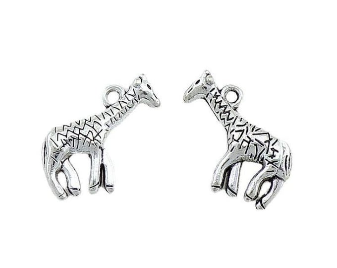 6pc Giraffe charms, antique silver finish, 20mm-R841