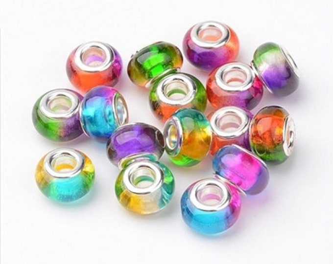 10pc  Acrylic European Beads Rondelle in mix color-TFB9