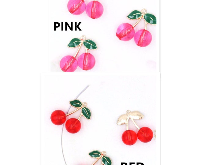 2PC 30x23mm metal with enamel and glass cherry pendants-Pls pick a color
