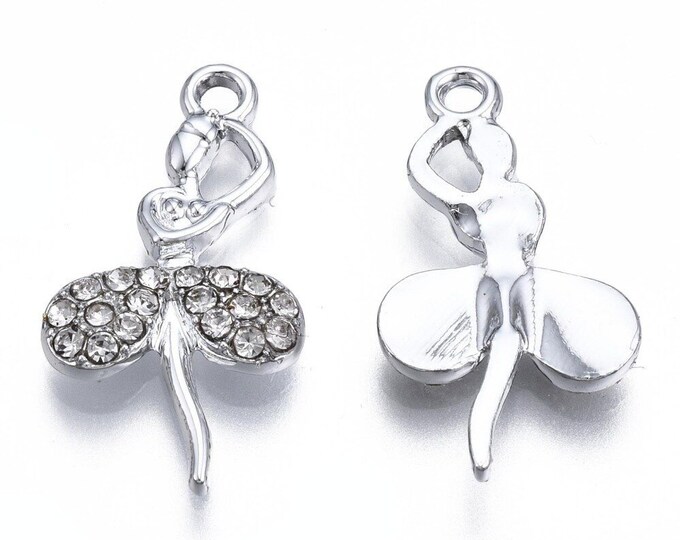 6pc 22x12mm platinum look rhinestones with alloy small dancer charms-FZ252