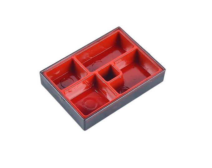 Dollhouse Miniatures: 2pc Mini Plastic Divided Dinner Tray, Sushi Plate, with Dipping Compartment