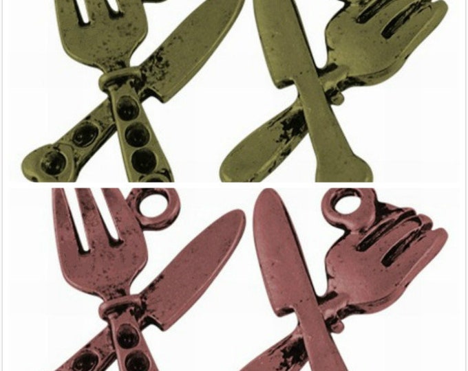 12pc 21x14mm antique finish fork and knife  pendants-pls pick a color
