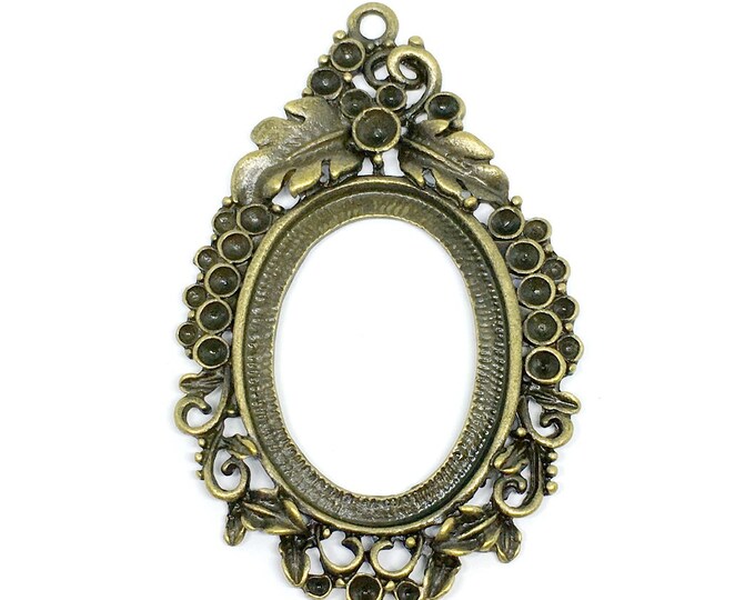 2pc fancy antique bronze finish metal large cabochon setting pendant-4871