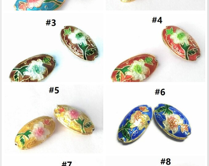 2pc 19x10 Flat Oval handmade Cloisonne Beads-pls pick a color