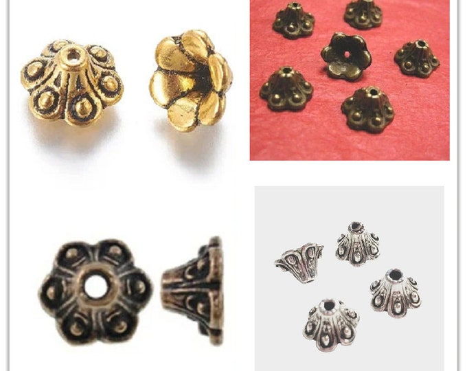 20pcs 9mm fancy antique finish flower bead caps-pick a color