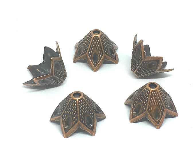 12pc 19x11mm antique copper finish metal flower bead caps-S1
